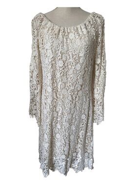BRONTE Cream Crochet Bell Long Sleeve Mini Dress Cottagecore Wedding Large